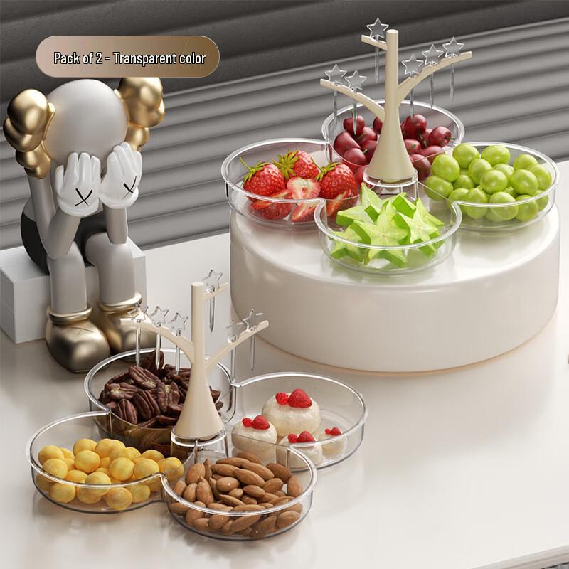 4-Compartment Snack & Fruit Platter with Forks 2 Pack