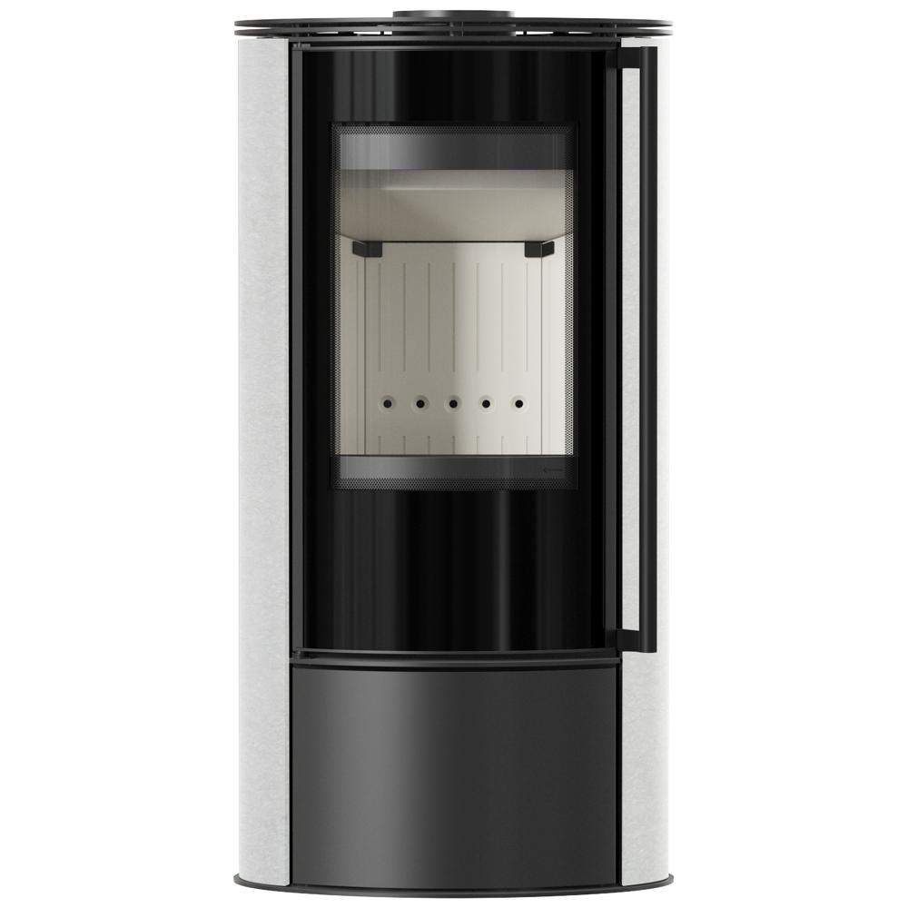 Wood Burning Steel Stove KRATKI ERIK Ø 150 5,5 kW Decorative Ceramics WHITE SATIN