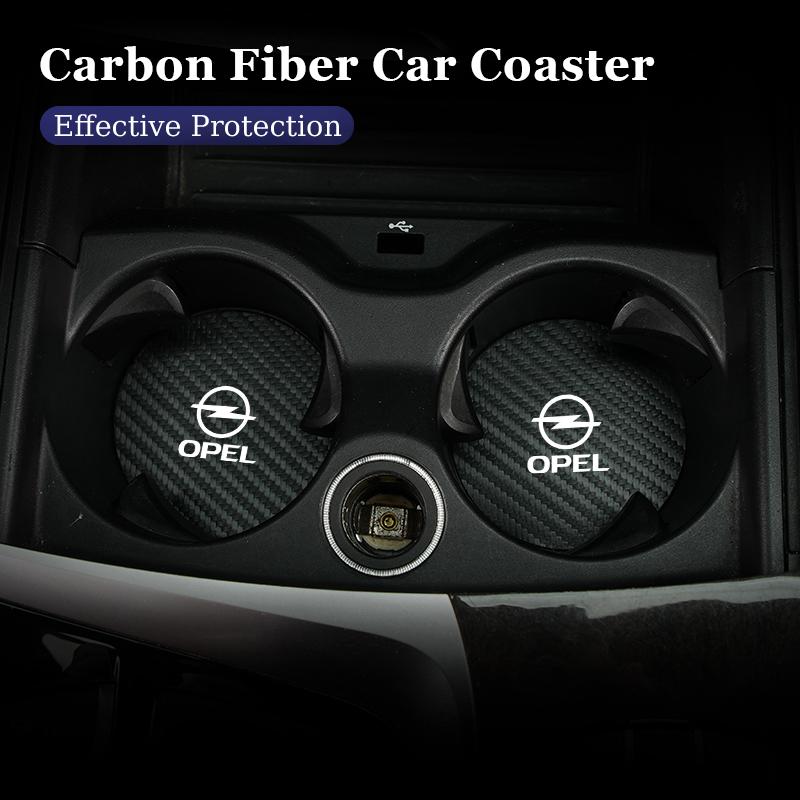 2Pcs Car Carbon Leather Water Cup Pad Anti-noise Coaster For Opel Corsa Astra Insignia Vectra Zafira Meriva Mokka Grandland Kt2