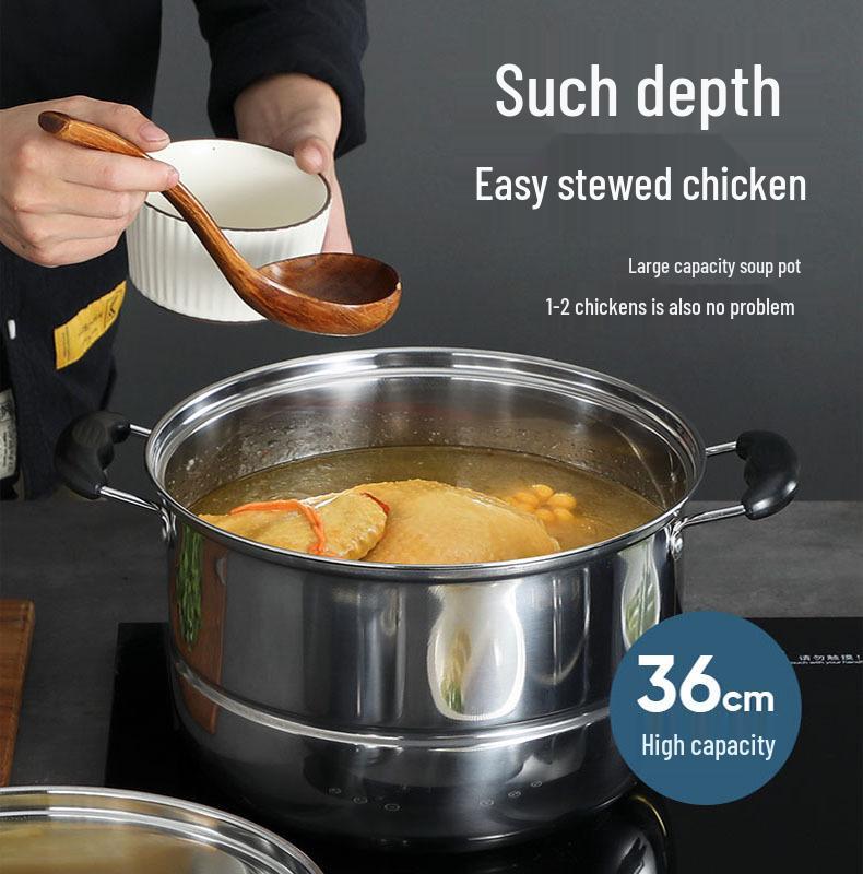 Large Stainless Steel Multi-Layer Steamer Pot for Steaming, Soup, and Fish, Compatible with Induction and Gas Stoves