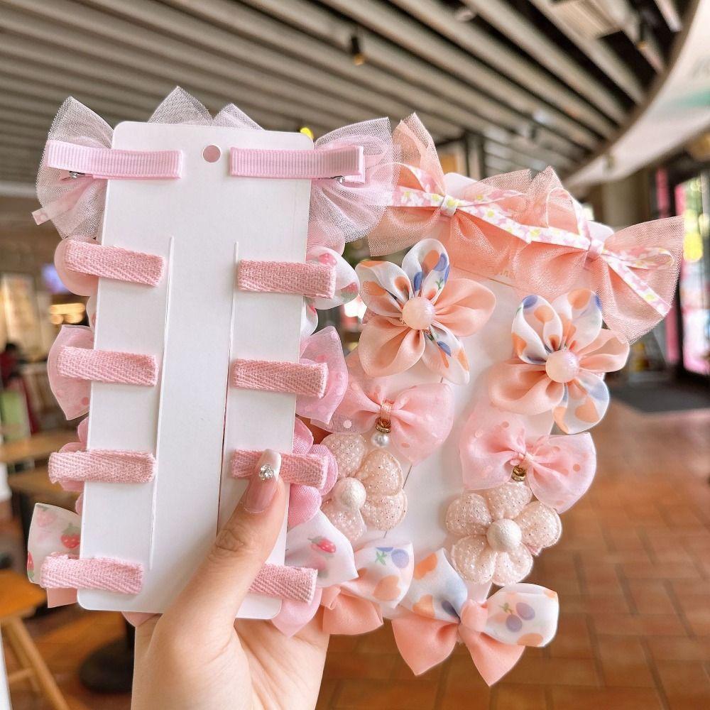 10PCS/Set Cute Lace Orangza Hair Clip Baby Girl Floral Princess Barrettes Glitter Wing Pearl Flower Hairpin