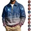 Men's Casual Christmas Print Collared Long Sleeve Pullover Sweatshirt