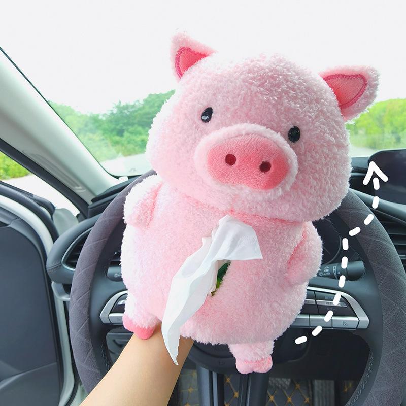 Cartoon Car Tissue Box Creative Little Sheep and Pig Car Hanging Paper Drawer Box Cute Car Interior Supplies Tissue Box