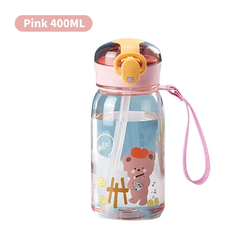 400/650ML Free BPA Leakproof Water Bottle Kids Water Cup Creative Cartoon Cup with Straw Portable Plastic Water Cup for Children