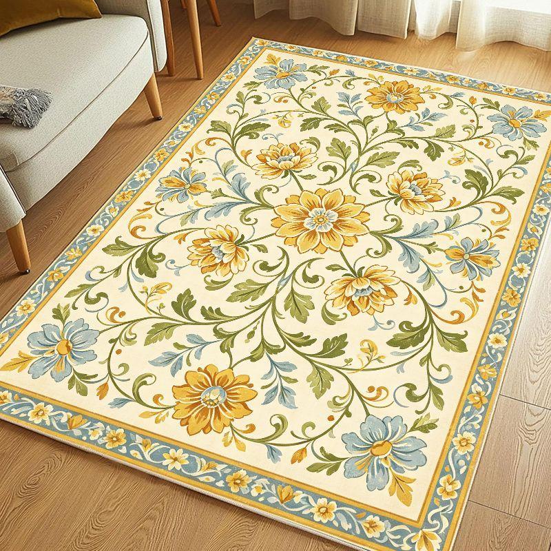 Bohemian Retro Area Rug Stain Resistant Washable Non Slip Floor Carpet for Living Room Bedroom Study French Home Decor
