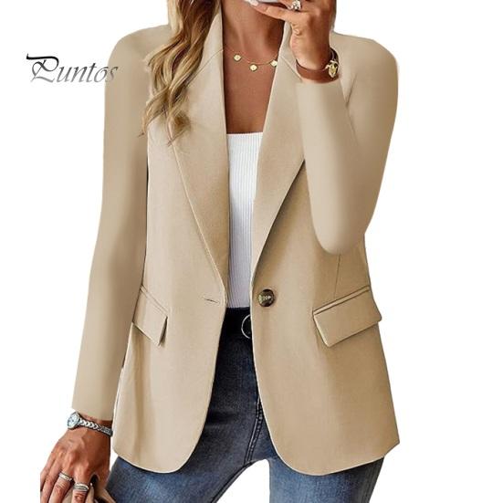 Fall Coat For Women Suit Lapel Long Sleeve Single Button Jacket Casual with Flap Pockets Solid Color Work Office Business Outerwear Versatile