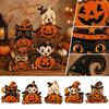 Vintage Wooden Halloween Pumpkin Tabletop Decor with Distressed for Shelf and Mantel Home