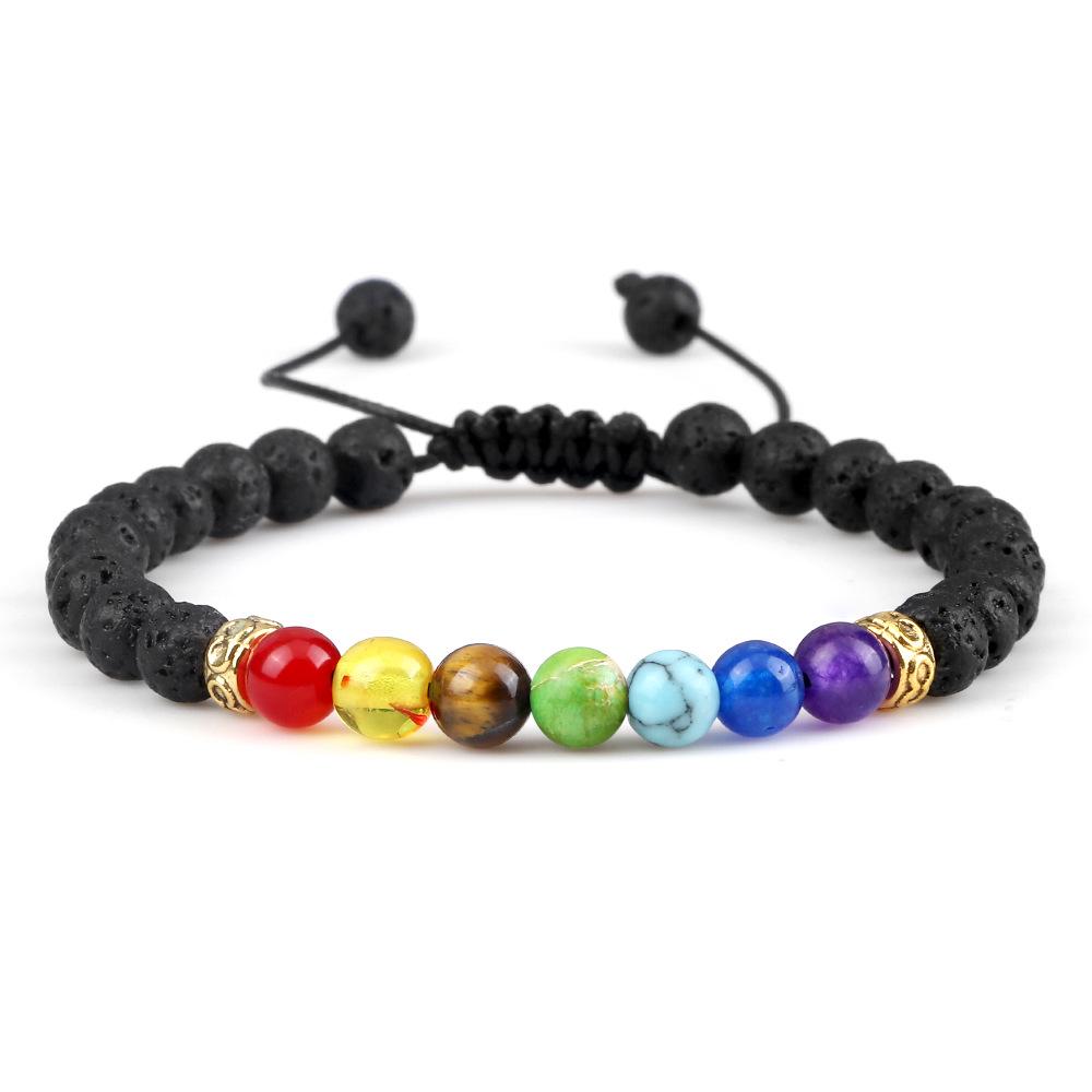 Multicolor Volcanic Lava Stone and Turquoise Tiger Eye Bead Yoga Bracelet