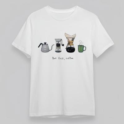 Damen Übergröße Leicht Stretch Klassisches T-Shirt Kaffeeliebhaber Aber Zuerst Zitat T-Shirt