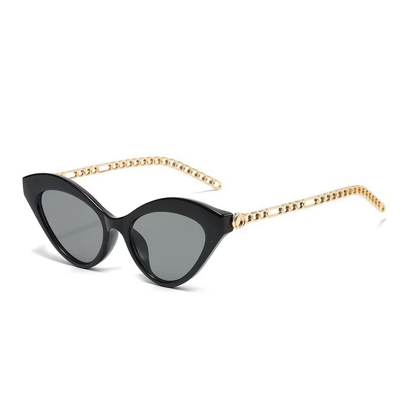 Fashion cat eye personality trend European and American spice girl metal chain temple sunglasses outdoor sun protection versatile sunglasses