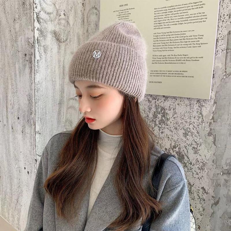 Fashion Angora Soft Cashmere Winter Hat Women Solid Rabbit Fur Beanie Ladies Thick Warm Skullies Knitted Hat