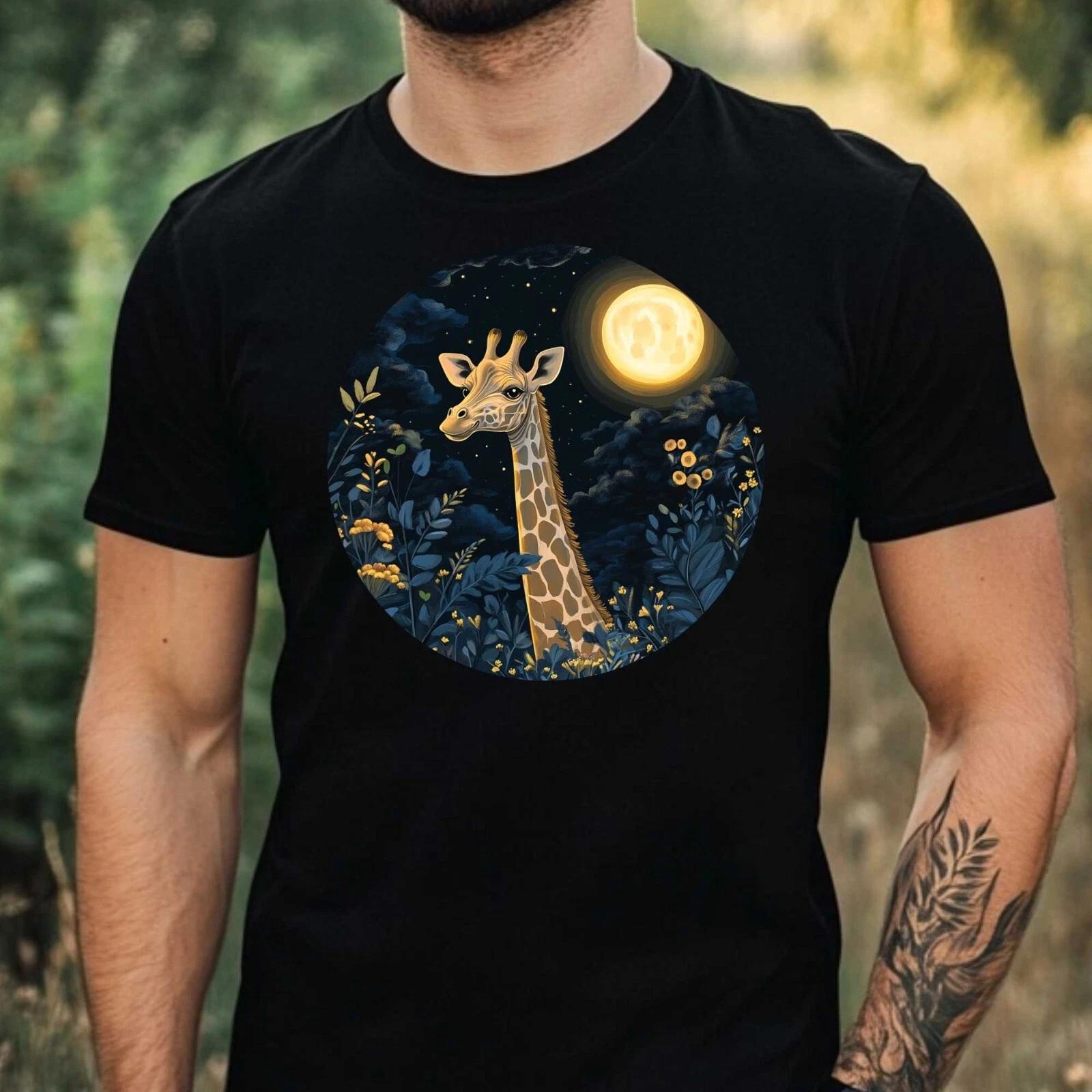 T-Shirt Herren Giraffe im Mondlicht Motiv Baumwolle Größe XS bis 5XL S