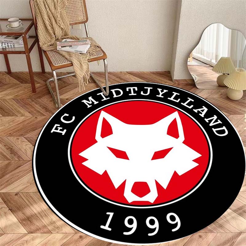 FC Midtjylland White Wolf Head Circular Area Rug Danish Football Round Floor Carpet Gaming Chair Living Room Bedroom Home Decor Mat