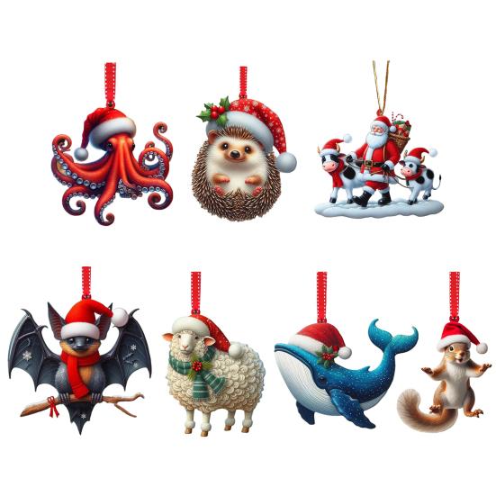 Tier-Weihnachtsornament, 2D, flache Weihnachtsbaumdekoration aus Acryl, Cartoon-Krake/Eichhörnchen, hängende Ornamente für den Weihnachtsbaum, Heimdekoration