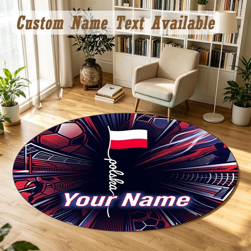 Round Rug Custom NamePoland Pattern Non Slip Carpet Home Floor Decor