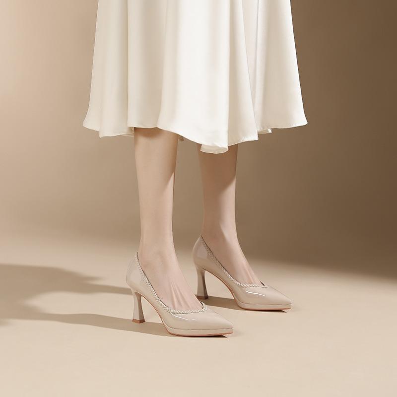 -1 Sexy Pointed Thin Heels High Heels Are Not Tired of Feet Waterproof Table Single Shoes Solid Color Women's Shoes Design Sense Niche
