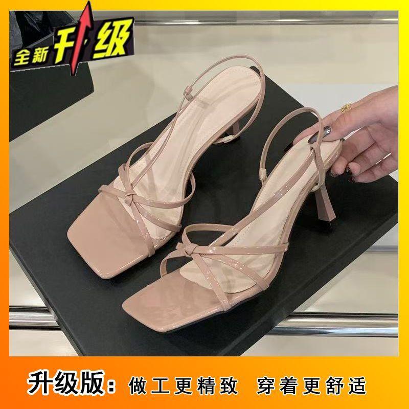 Internet celebrity temperament strappy celebrity stiletto open-toed high heels 2025 fairy style summer French cross-heeled sandals