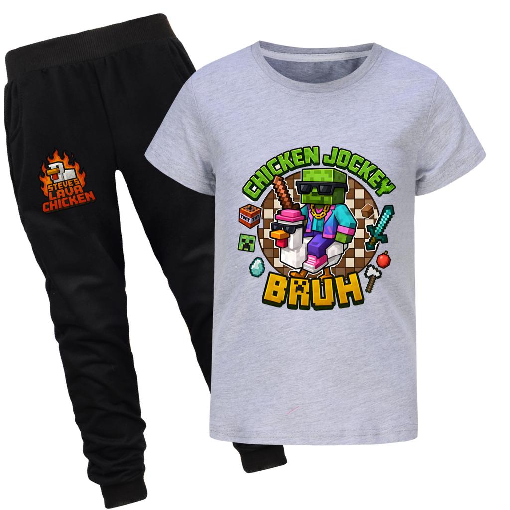 Chicken jockey summer short-sleeved T-shirt and pants suit for middle and large children 4519