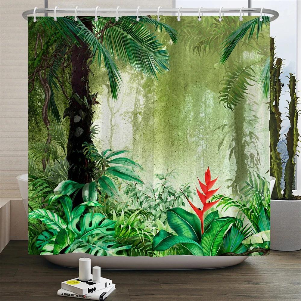 Tropical Green Plant Shower Curtain Polyester Fabric Waterproof Bath Curtain Home Decor Palm Leaves Cactus Bathroom Curtains