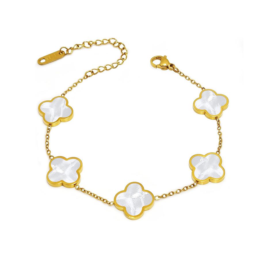18K Gold Plated Colorfast Four-Leaf Clover Charm Bracelet for Women