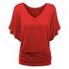 Large Size Top Women's Solid Loose Bat Sleeve V-neck Short Sleeve T-shirt