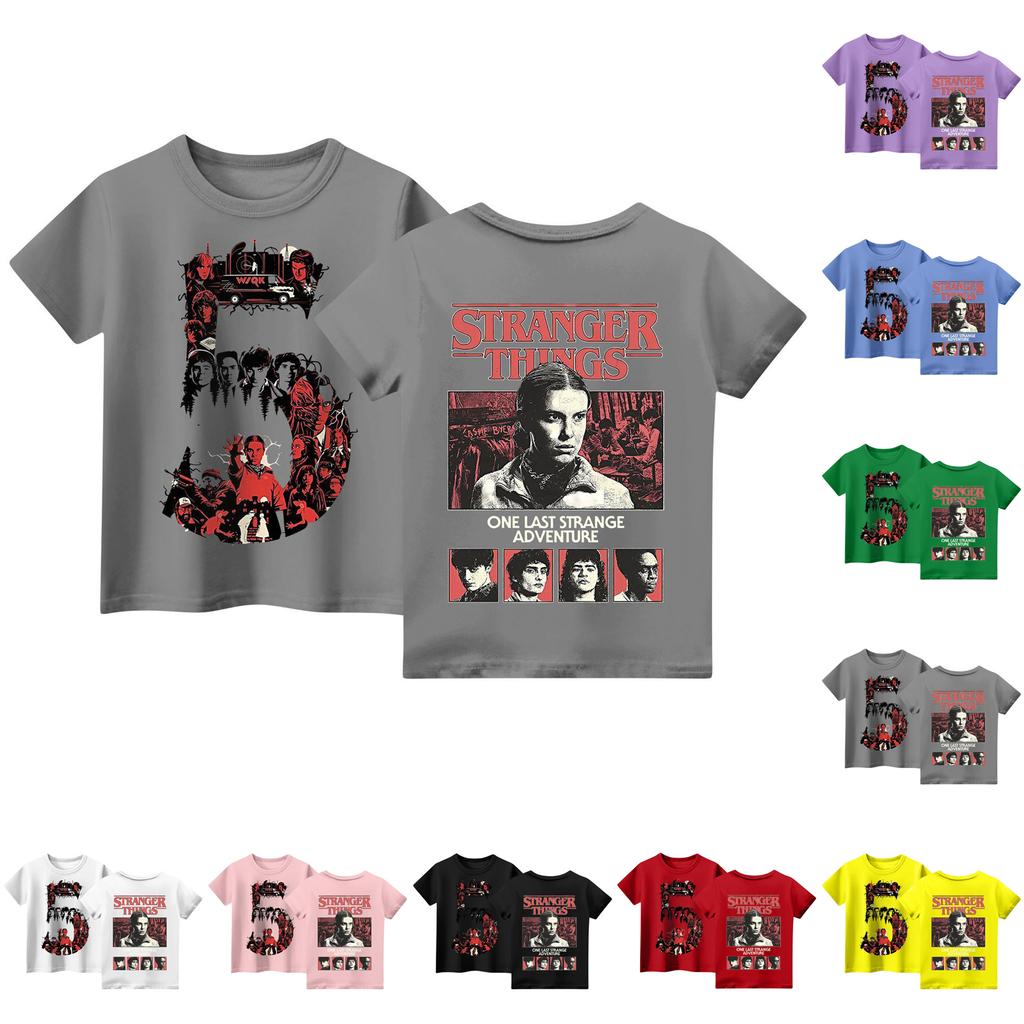 Children's Short Sleeve Tops Casual Print T Shirt Round Neck Pullover Blouse