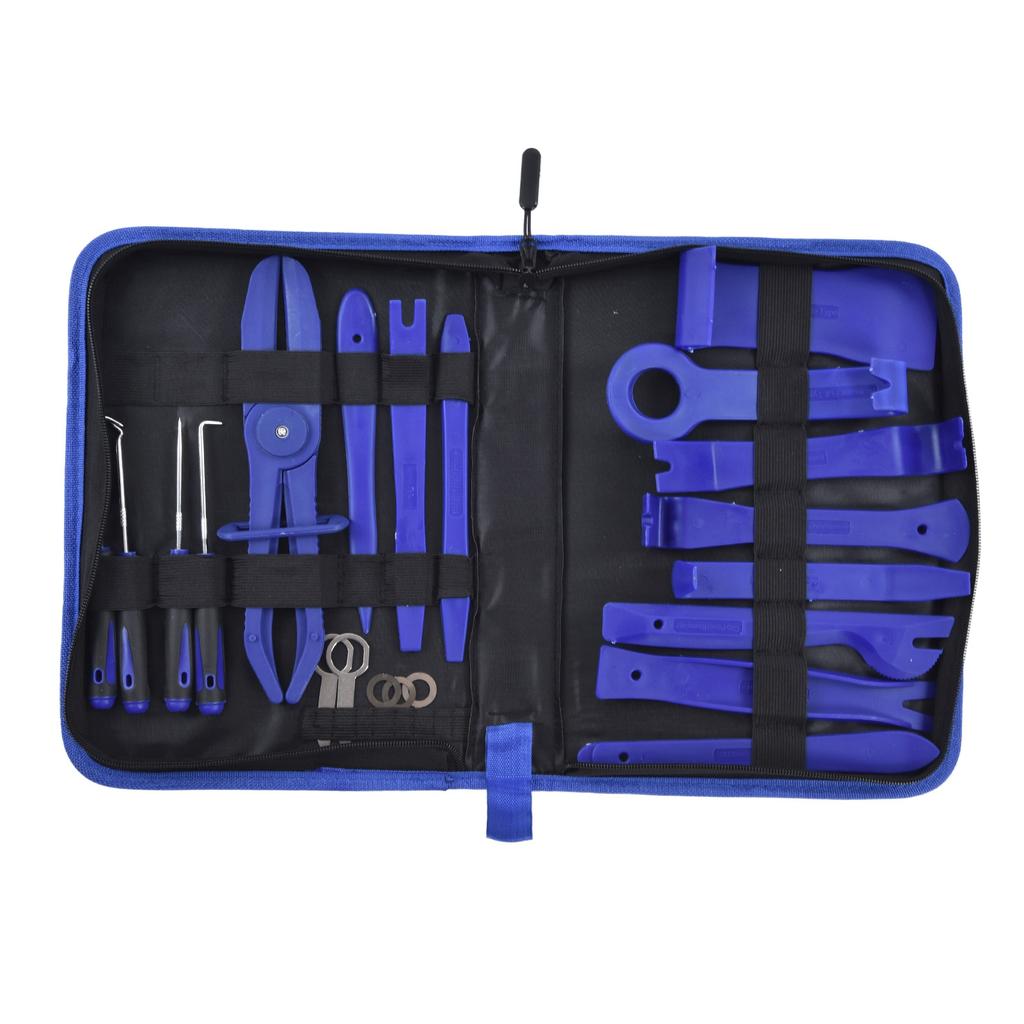 21 szt. Narzędzie do demontażu tapicerki samochodowej Zestaw do podważania i naprawy paneli drzwiowych, audio, deski rozdzielczej Niebieski