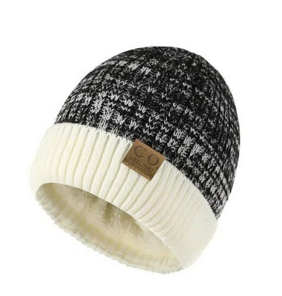 Men's Winter Thickened Warm Knit Hat - Velvet-Lined Wool Black Hat for Boys