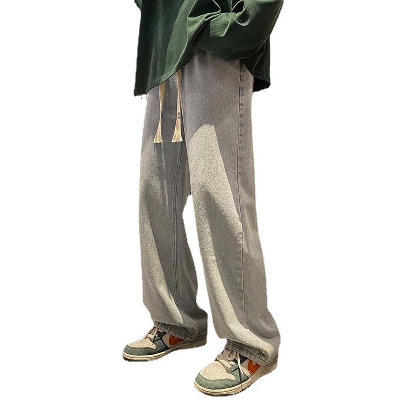Men's Retro Solid Color Jeans: Spring & Autumn Straight-Leg Dad Pants, Loose Fit, Black/Grey, Wide Leg, Versatile Casual Long Pants