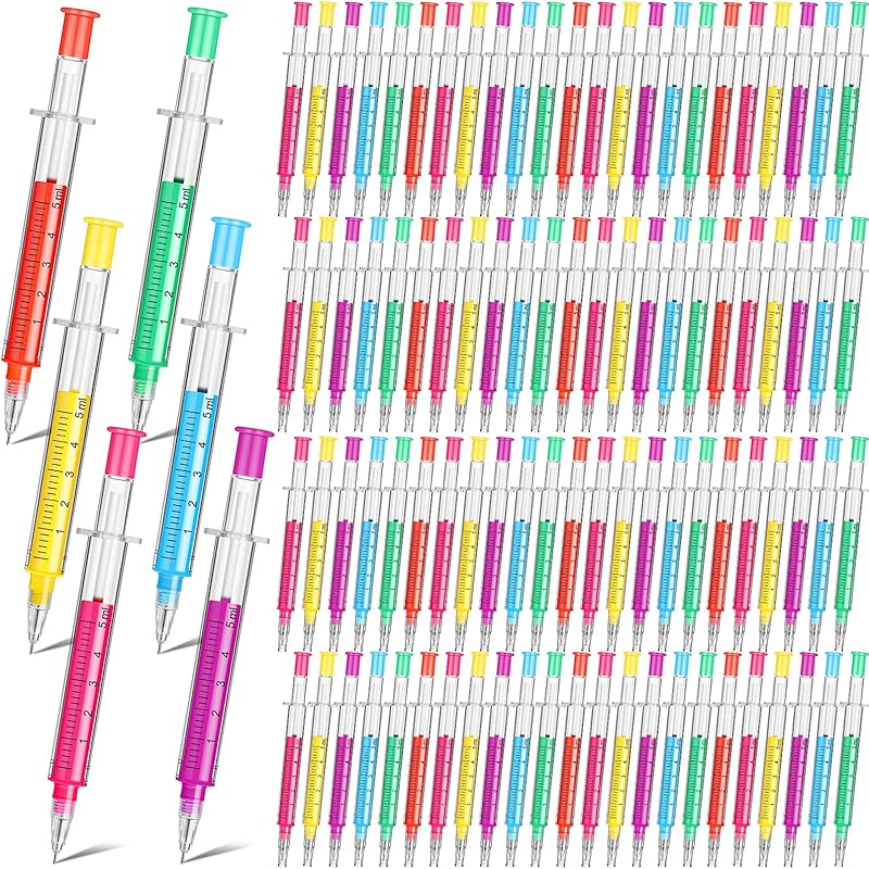 Estune 100 Pcs Syringe Retractable Nurse Pens Novelty Fun Multi Colors Medical Blood Ballpoint Pens Gifts for Nursing Student School Supplies