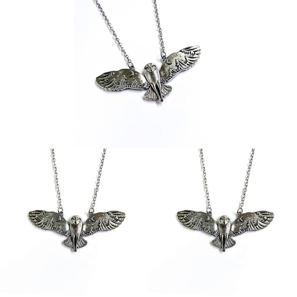 Owl Moon Forest Pendant Necklace With Alloy Chain For Fashion Enthusiasts
