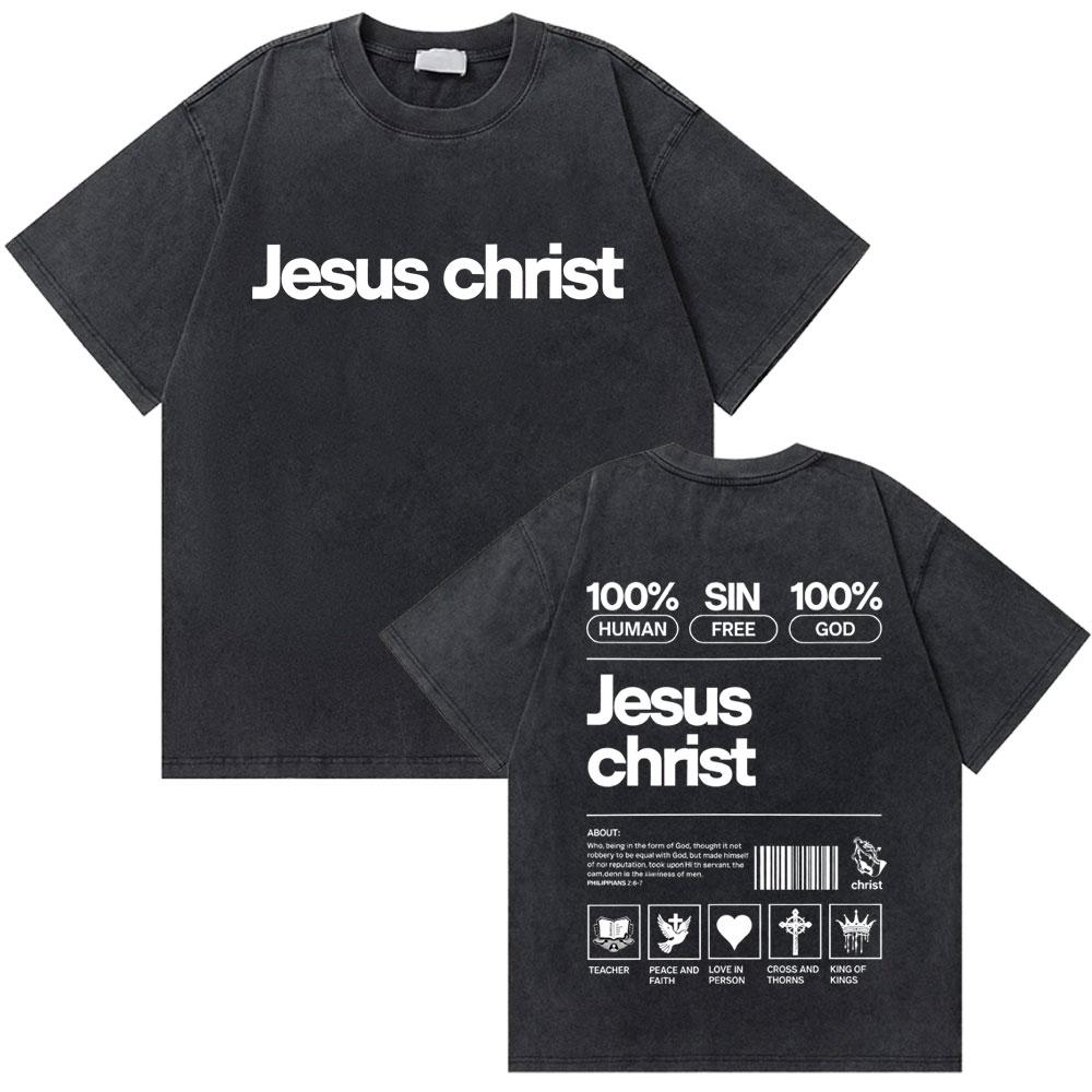 Gewaschenes Vintage Christian Jesus Grafik T-Shirt für Herren Hohe Qualität Baumwolle T-Shirts Herren Hip Hop Gothic Oversized T-Shirt Streetwear