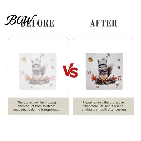 Double Sided Printed Drink Coasters 4Pcs Maple Leaf Squirrel Acrylic Coaster, 2D Reversible Cup Mat for Coffee Halloween Brain Pattern Table