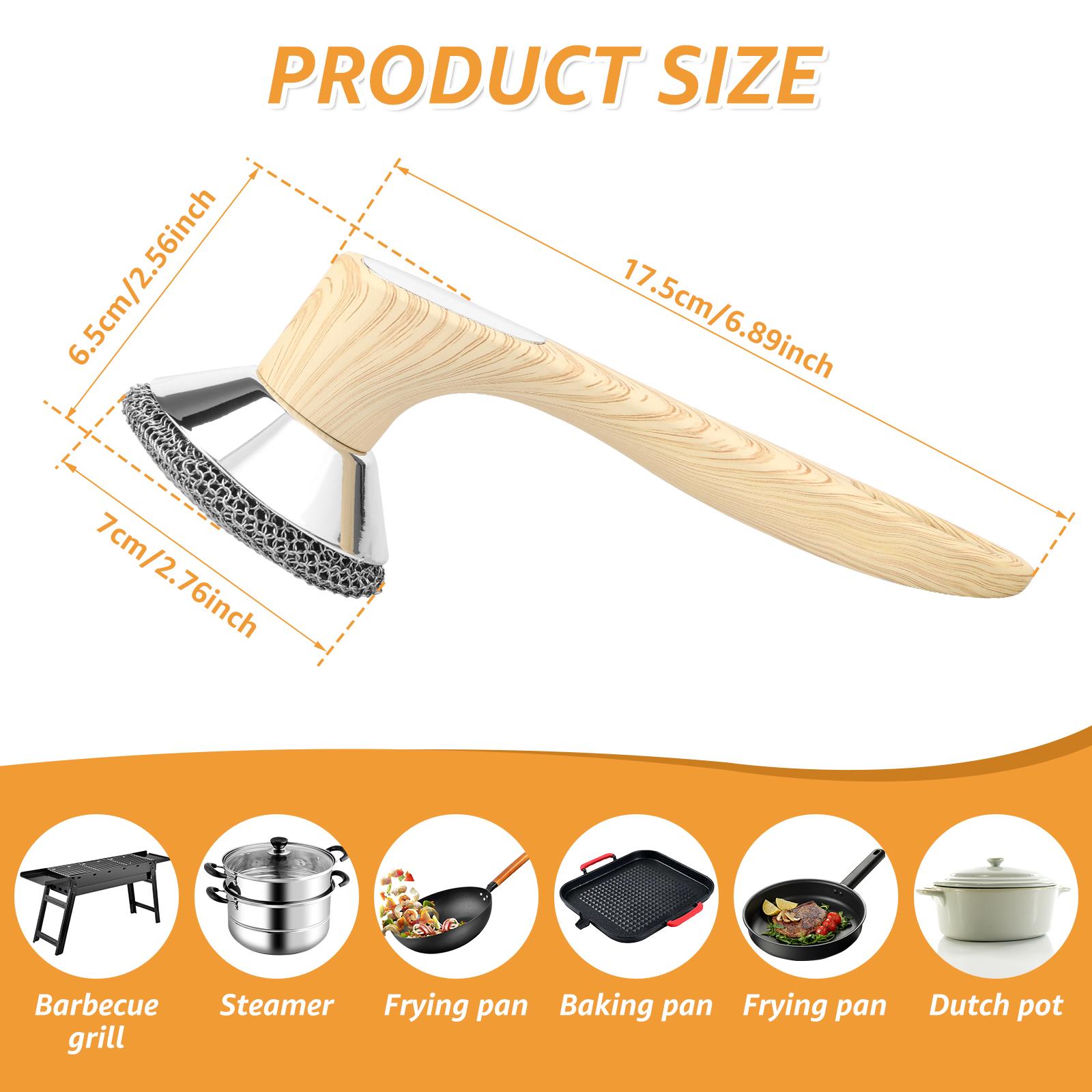 

Чугунная губка для мытья посуды из нержавеющей стали для сковороды с силиконовой длинной ручкой, эффективная кольчужная губка, кухонные инструменты для чистки 1Pc