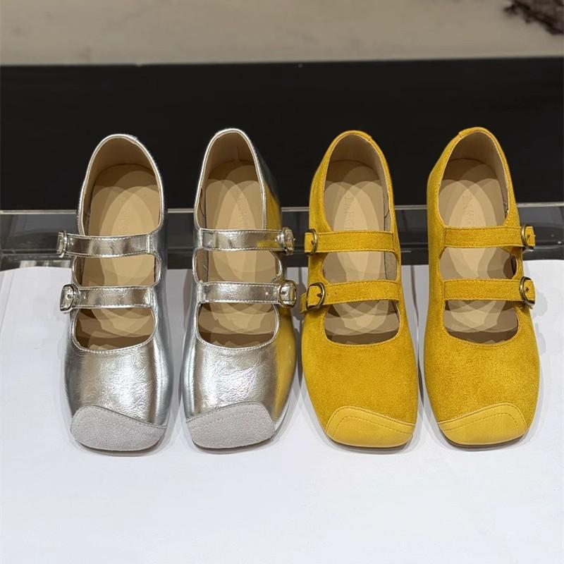Korean Version of Flat-bottomed Versatile Word with Ballet Single Shoes Women's 2025 New Summer Retro Square Head Mary Jane Small Leather Shoes