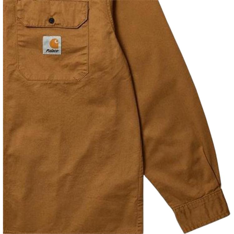 Palace x Carhartt WIP FW23 Co-Branded Classic Logo Dual Pocket Button-Down Shirt Unisex Tops Khaki I032721-KHAKI
