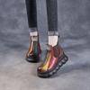 7cm Women Boots Genuine Leather Wedge Spring Mixed Color Chimney Fashion Ankle Elastic Platform Moccasins Autumn Shoes