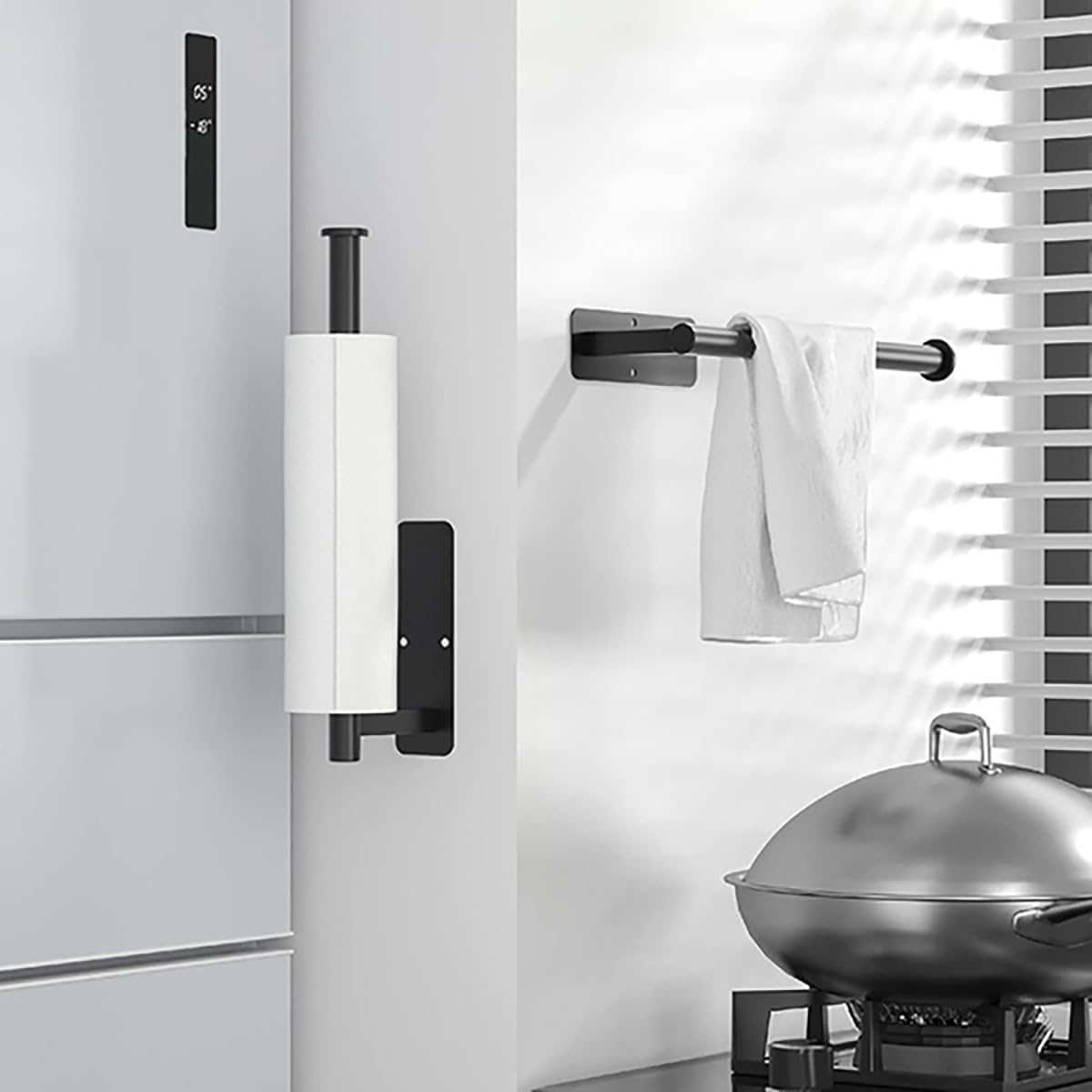 Paper Towel Holder Under Cabinet, Wall Mount Paper Towel Holder for Kitchen, Adhesive Paper Towel Roll Rack for Bathroom Towel, Black Towel Holder