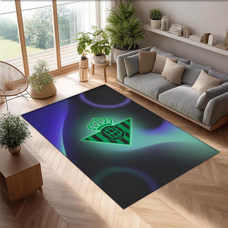 Real Betis Football Print Crystal Velvet Rug, Comfortable Water Absorbent Non Slip Indoor Floor Carpet