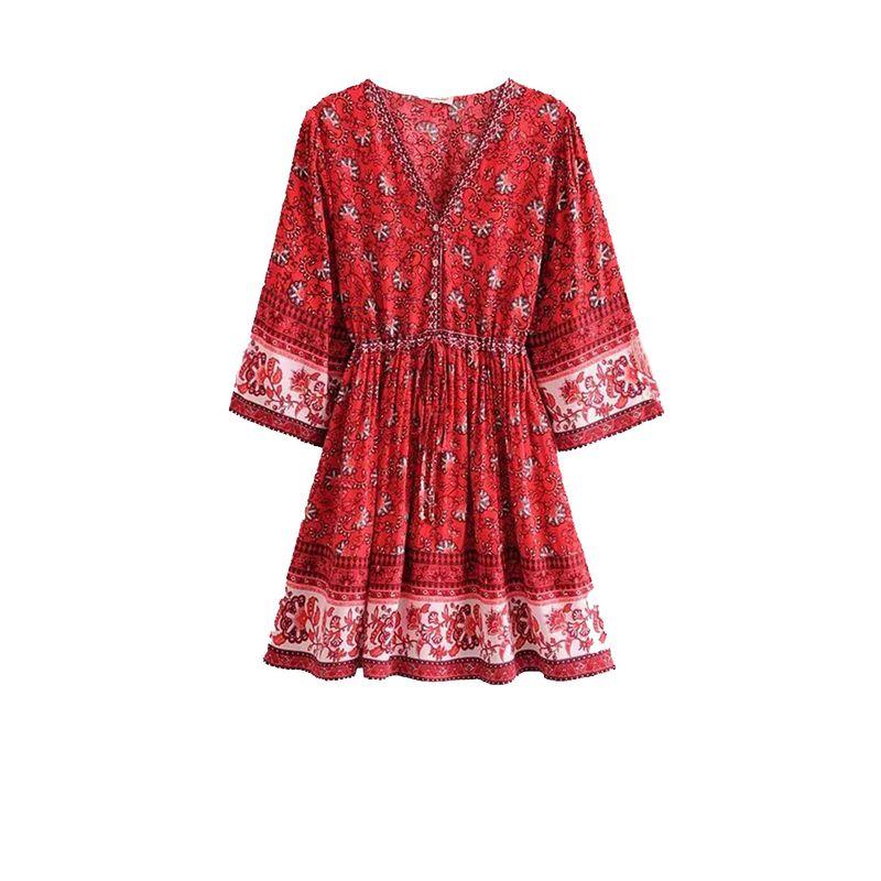 

Kaslead New Arrival Women s Clothing Fashion Style Fashion Casual Rayon Positioning Printed V-neck Dress Color M