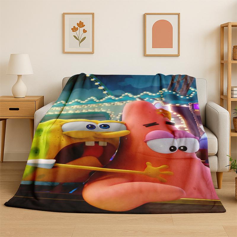 Cartoon S-SpongeBob Patrick Star Flannel Blanket Soft Warm Throw Blanket for Bedroom Living Room Bed Travel Camping Picnic Kid