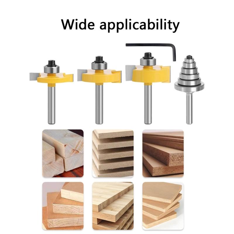 4pcs/set High Precise Rabbeting Routers Bit Set For Woodworking Projects 1/4Inch Round Shank 1/2 1/4 3/8in Depth Capacity