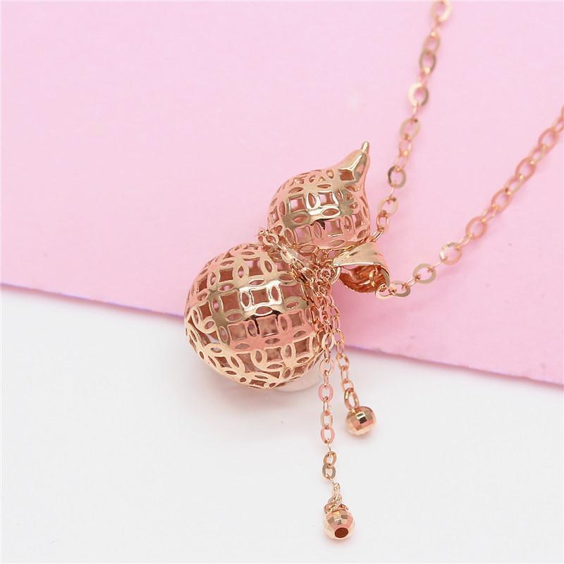 Purple Gold Three-Dimensional Hollow Gourd Pendant Retro Temperament Elegant Rose Gold Plated Color Gold Necklace