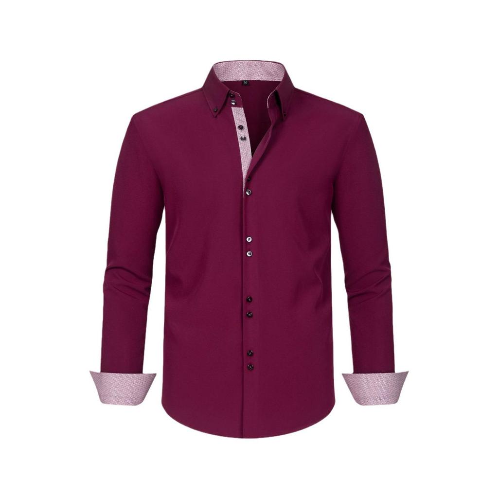 Cross-Border Men's Double-Breasted Polka Dot Color Block Stretch Shirt