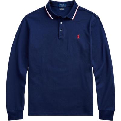 Polo Solid Color Small Pony Logo Embroidered Long Sleeve Polo Shirt Men Tops Navy-Blue MNPOKNI16820344-410