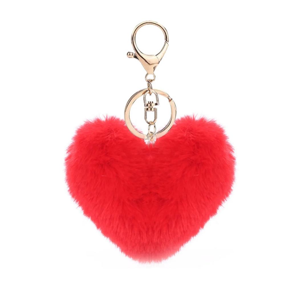 Set Portachiavi Pompom Peluche a Forma di Cuore | Palla di Pelo a Forma di Cuore con Stampa Leopardo | Pelliccia Sintetica Soffice di Alta Qualità per Chiavi Auto Borse Regali