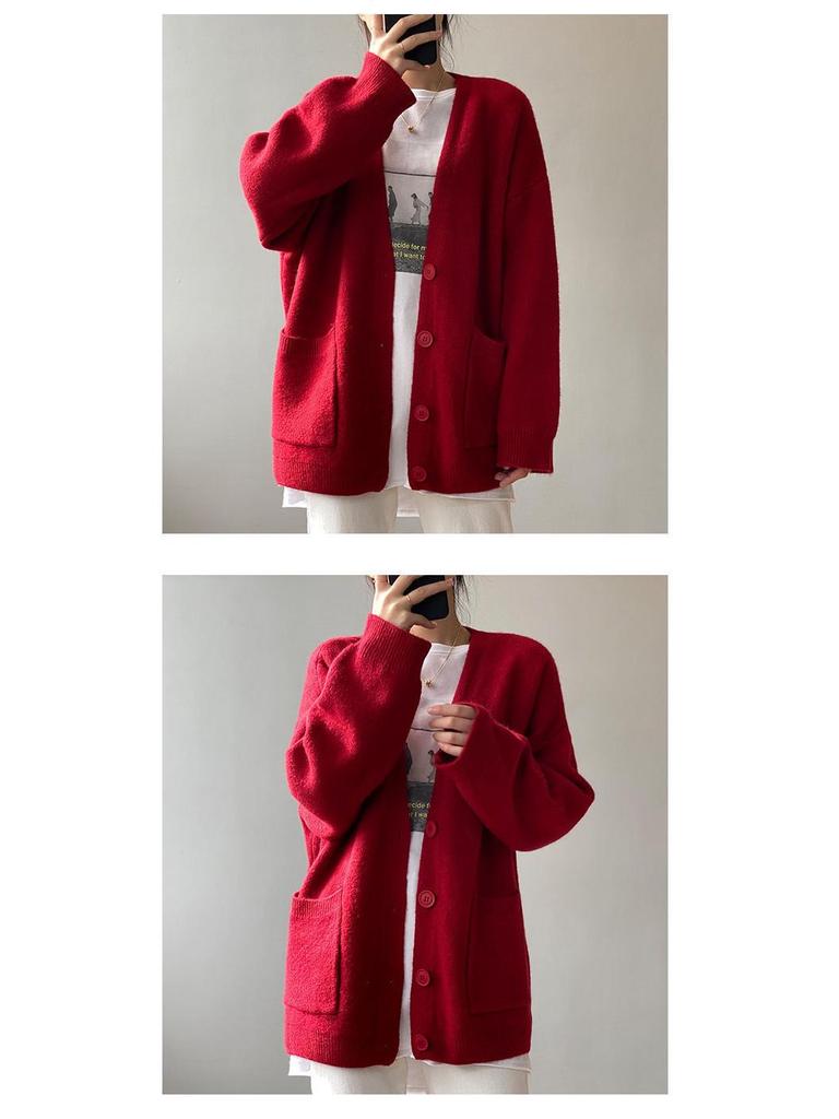2023 Women's Solid Color Knitted Cardigan: Korean Style Loose, Fashionable, Lazy Fit for Spring & Autumn