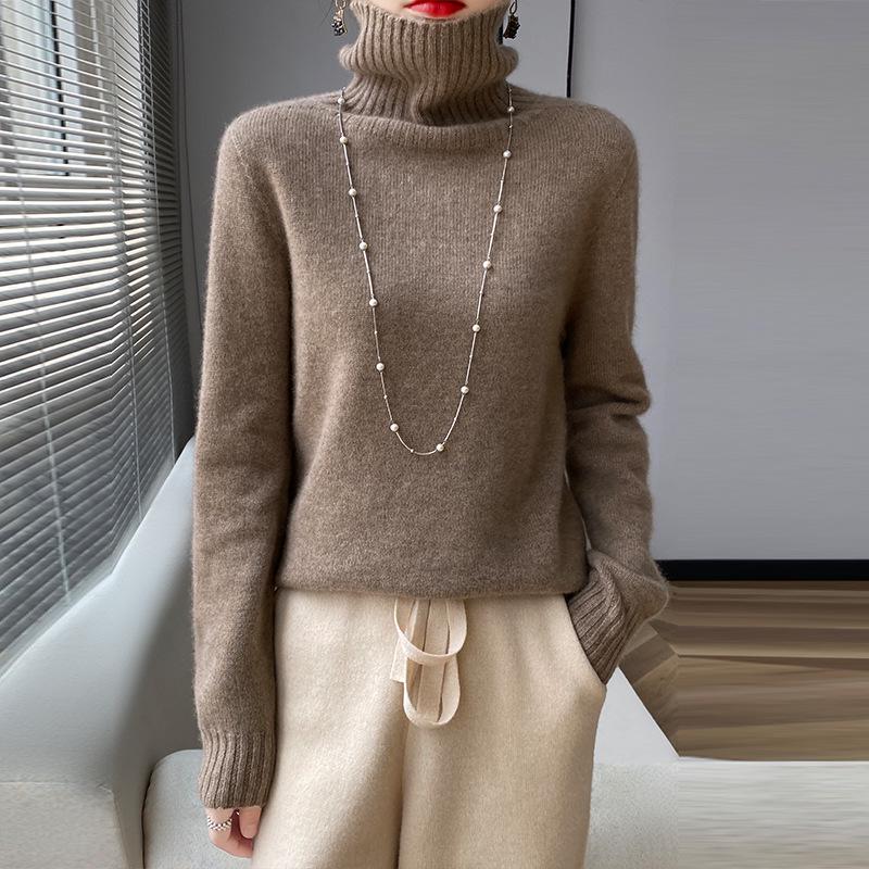 Women's Warm High-Neck Wool Sweater: Thick, Loose, Casual Base Layer for Autumn/Winter