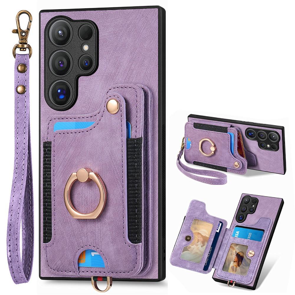 Wrist Strap Phone Case for Samsung Galaxy S24 S23 FE S25 S22 Ultra Plus A16 A06 A36 A56 A55 Ring Bracket Wallet Card Slot Cover