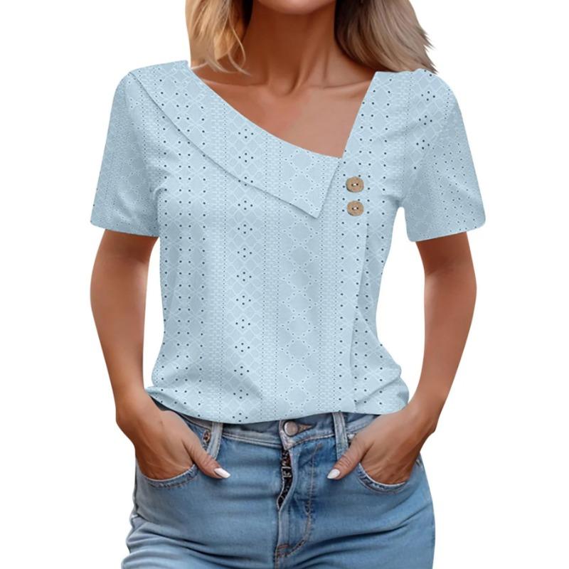 DAFIFY Damemote Uformelt sommer våren ensfarget trykk kortermet V-hals bluser og skjorter